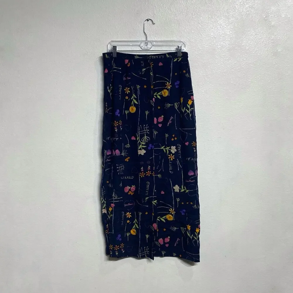 Stonebridge Navy Floral Vintage Maxi Skirt Sz M